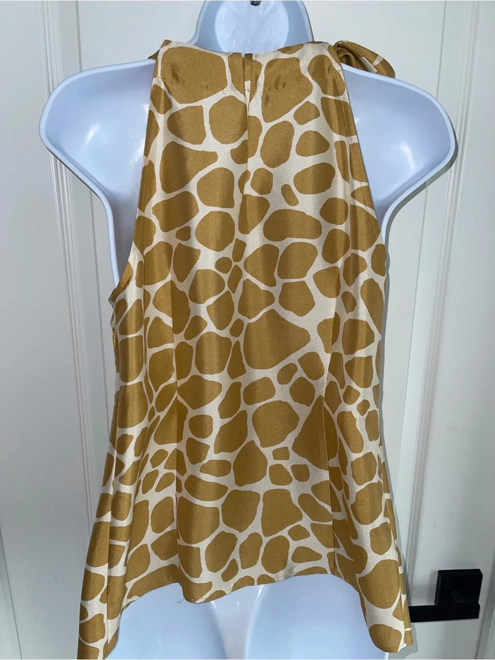 J.Crew 100% Silk Giraffe Print Tie Shoulder Tank Top Size 8 Mustard Beige
